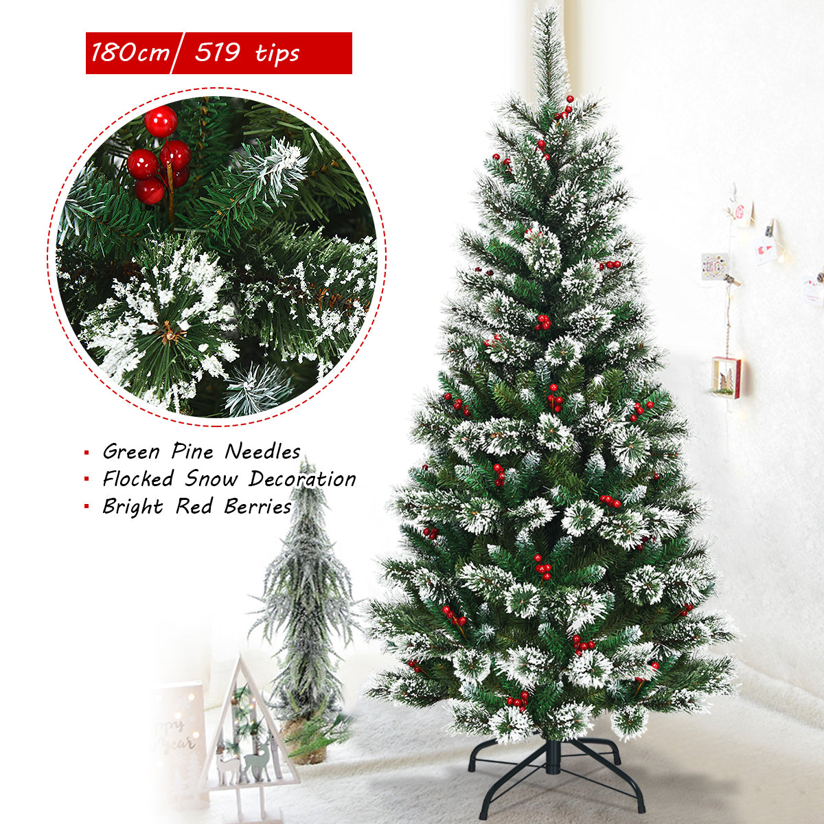 LIVSK Kunstkerstboom - Scharnierende Secties - 180 cm Hoog - Levensechte Sneeuwvlok Naalden - Stevige Standaard - Groen