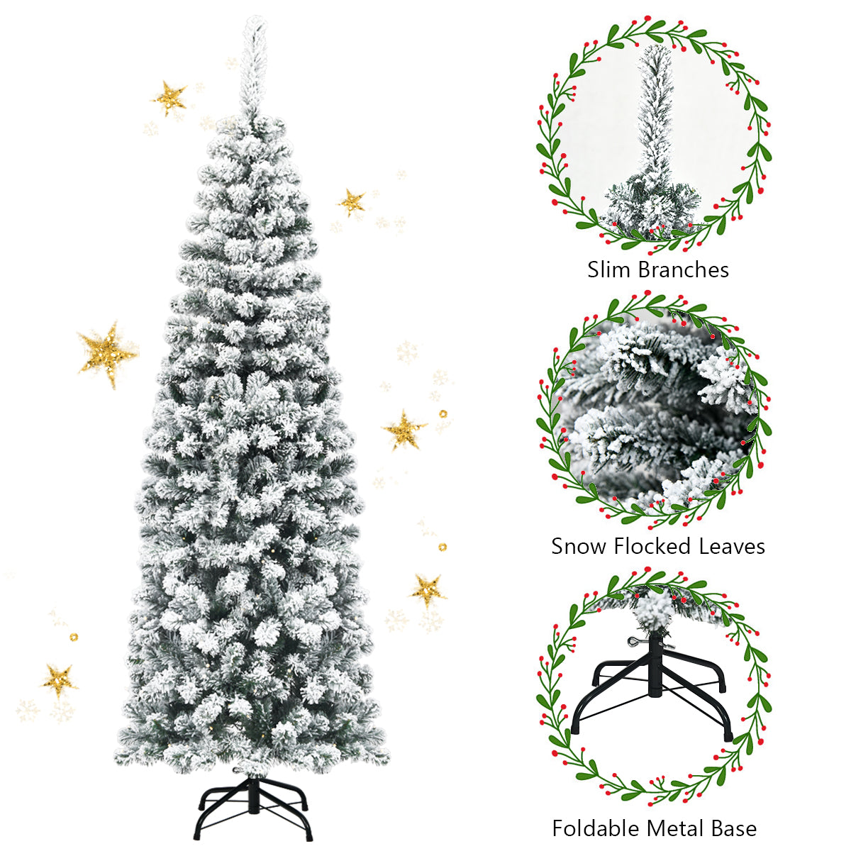 LIVSK Besneeuwde Kerstboom - 500 PVC-takken - Inklapbare Metalen Standaard - Makkelijk op te zetten - 180 cm - Groen + Wit