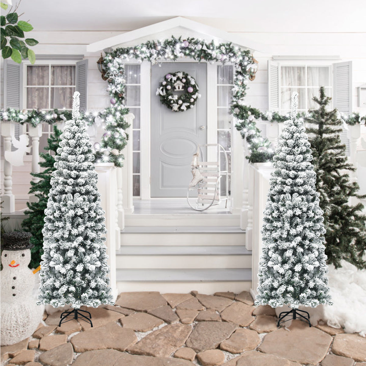 LIVSK Besneeuwde Kerstboom - 500 PVC-takken - Inklapbare Metalen Standaard - Makkelijk op te zetten - 180 cm - Groen + Wit