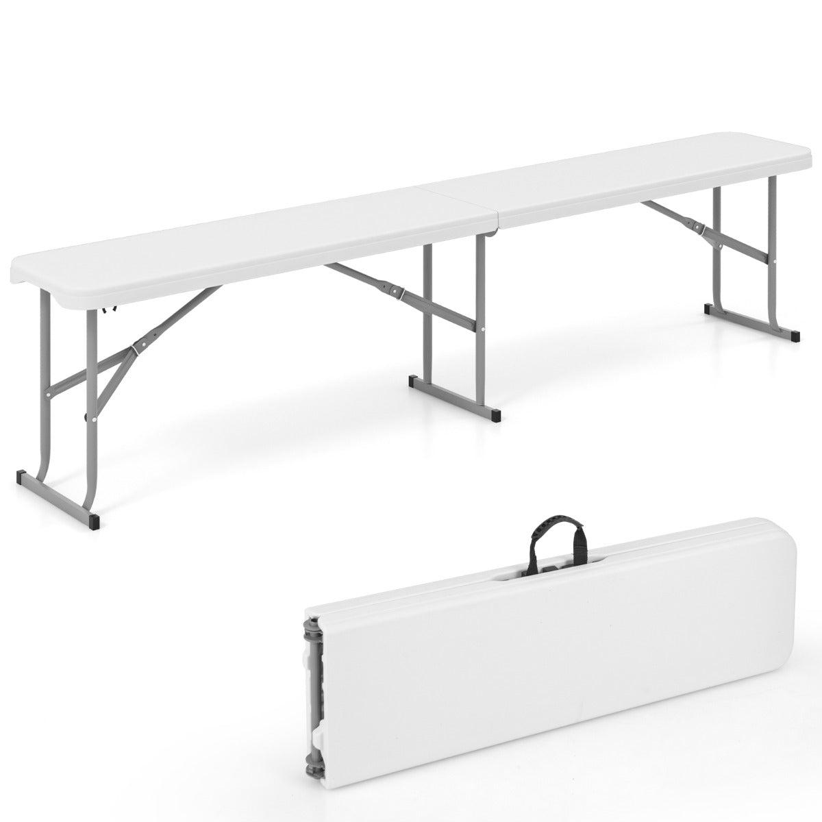 LIVSK Opvouwbare Tuinbank - Draaggreep - HDPE-Blad - Stabiele Metalen Poten - Geschikt voor 3 Personen - Wit