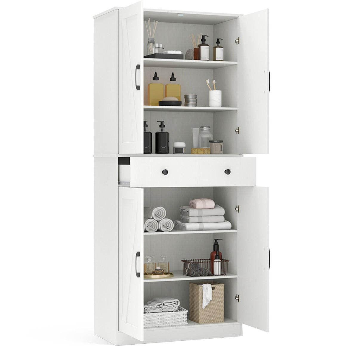 LIVSK Keukenkast met Schuurdeuren - 2 Kasten, 1 Lade, Verstelbare Planken - Tot 186 kg - Soft-Close - Wit