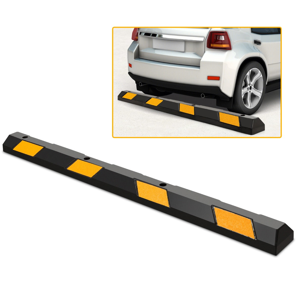 LIVSK Robuuste Rubber Parkeerstopper - Draagvermogen tot 4000 kg - Goede Zichtbaarheid met Reflecterende Strepen - Eenvoudige