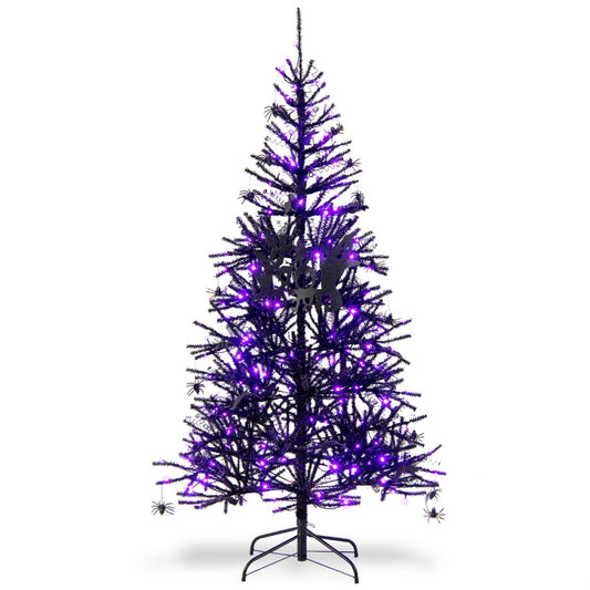 LIVSK Kunstmatige Halloween Boom 183 cm - Voorverlicht met 250 LED-lampjes - Eenvoudige montage - Zwart