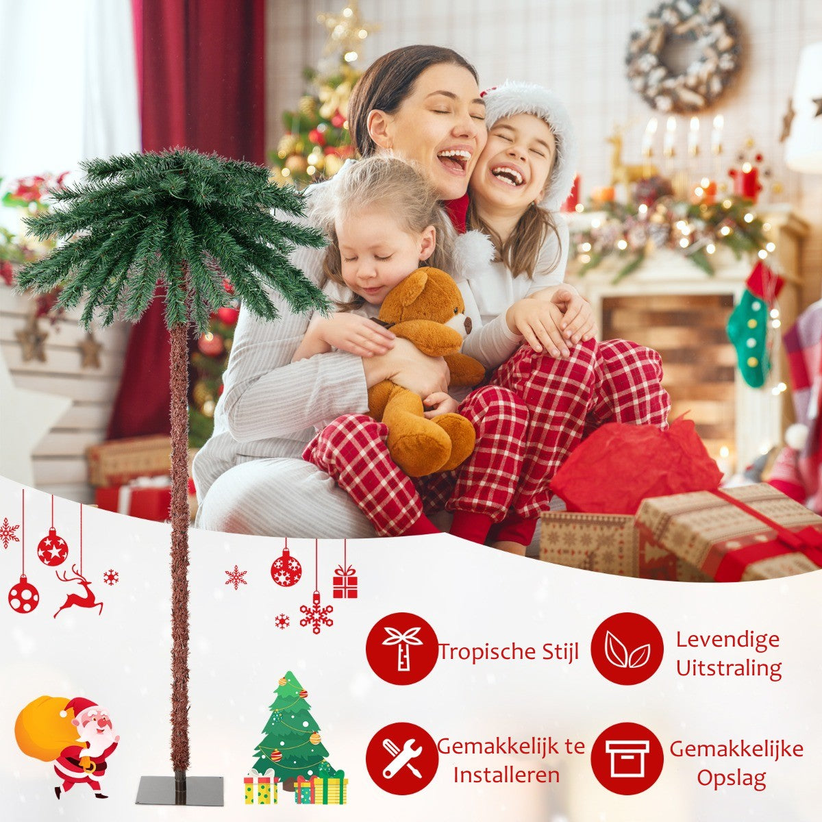 LIVSK Kunstmatige Palmboom - 210 LED-lampjes - 64 Takken - Eenvoudige Montage - 183 cm - Groen