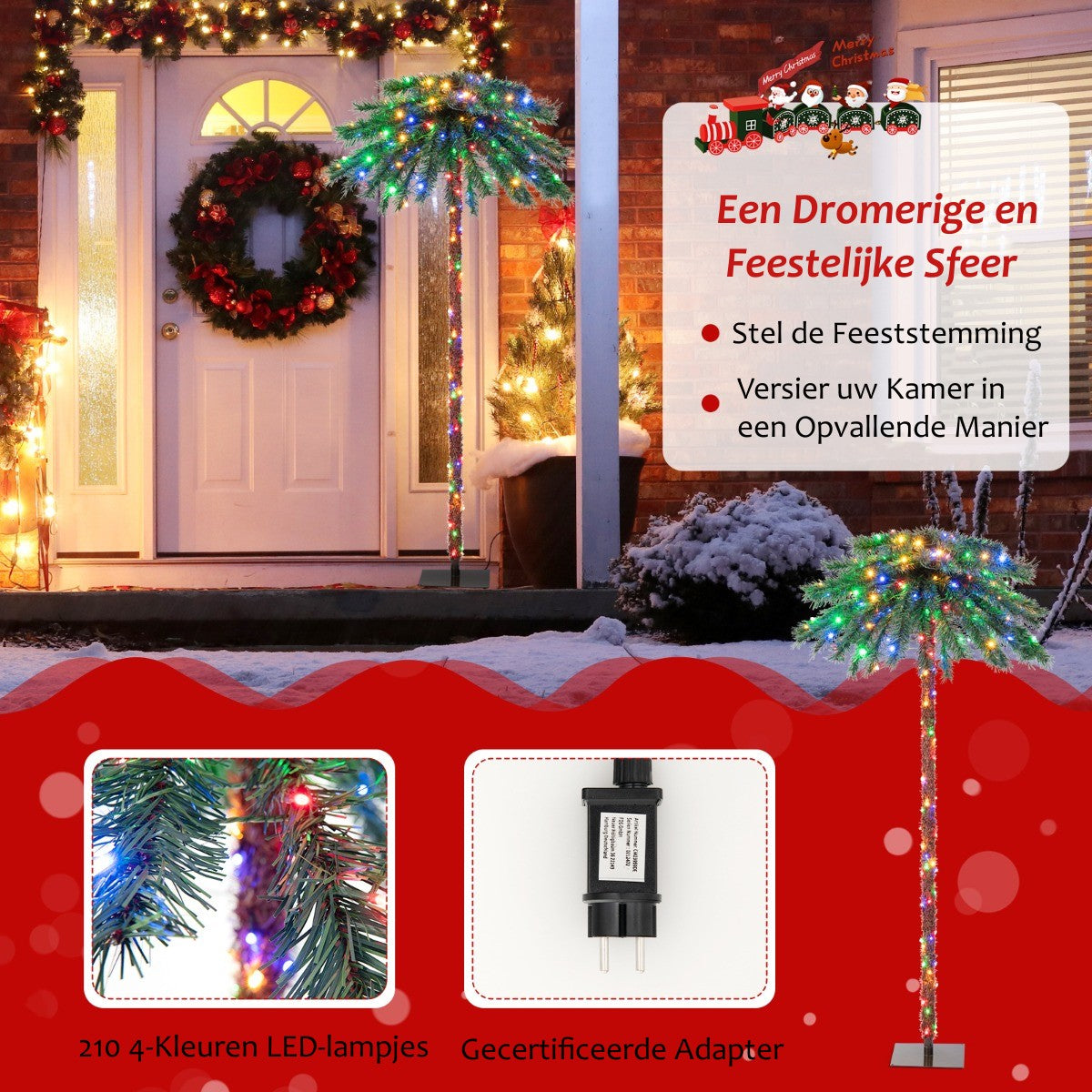 LIVSK Kunstmatige Palmboom - 210 LED-lampjes - 64 Takken - Eenvoudige Montage - 183 cm - Groen