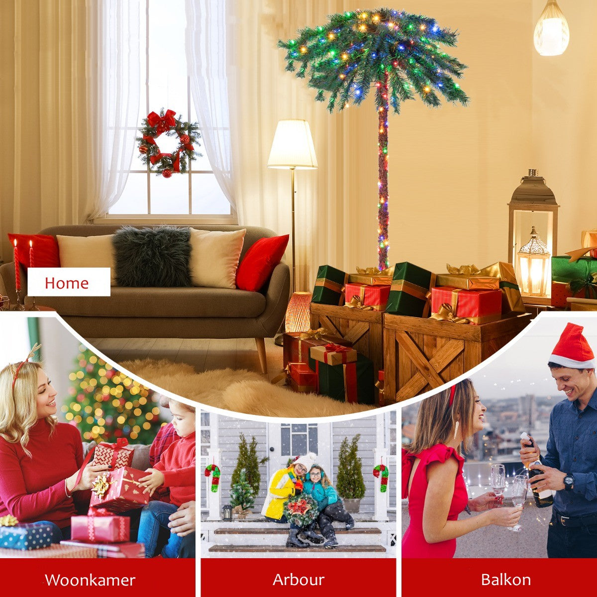 LIVSK Kunstmatige Palmboom - 210 LED-lampjes - 64 Takken - Eenvoudige Montage - 183 cm - Groen