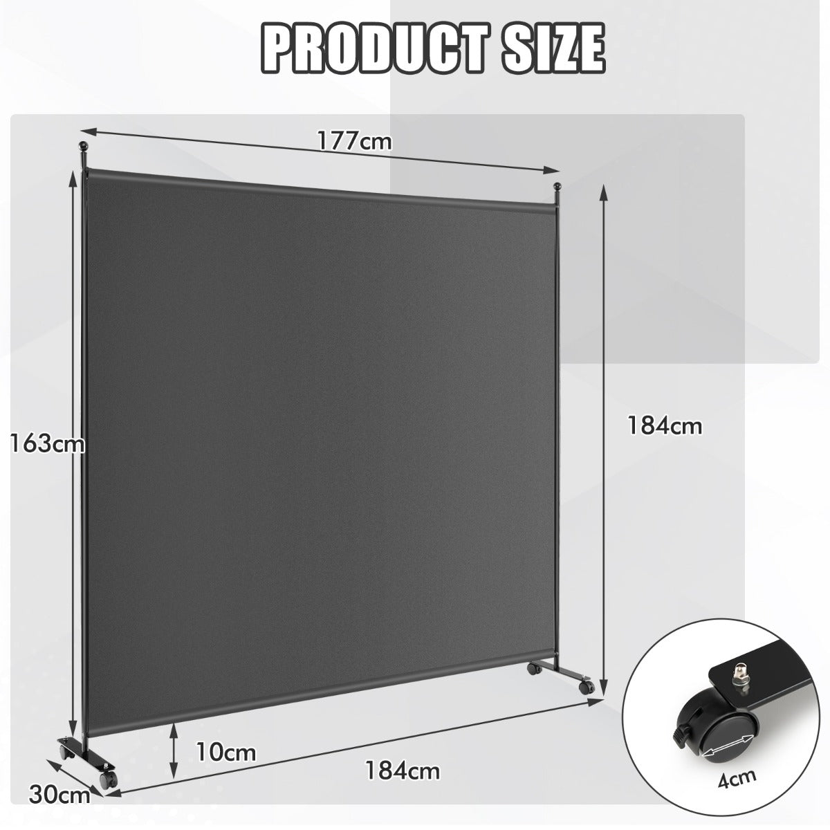 LIVSK Ruimteverdeler op Wieltjes - Opvouwbaar - Hoogwaardige Polyester - Metalen Frame - 184 x 30 x 184 cm - Grijs