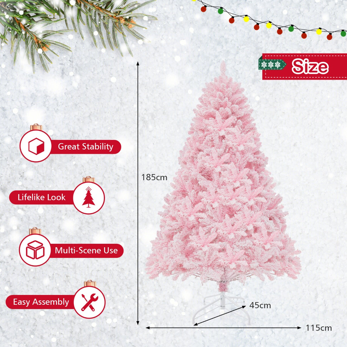 LIVSK Verlichte Kunstkerstboom - 808 PVC-takken - 350 LED-lampen - 8 Verlichtingsmodi - Hoogte 185 cm - Roze