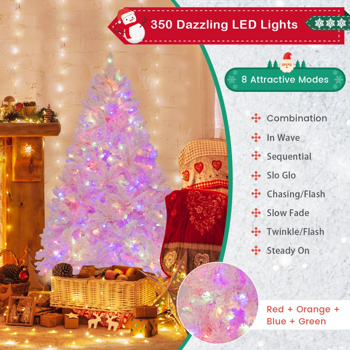 LIVSK Verlichte Kunstkerstboom - 808 PVC-takken - 350 LED-lampen - 8 Verlichtingsmodi - Hoogte 185 cm - Roze