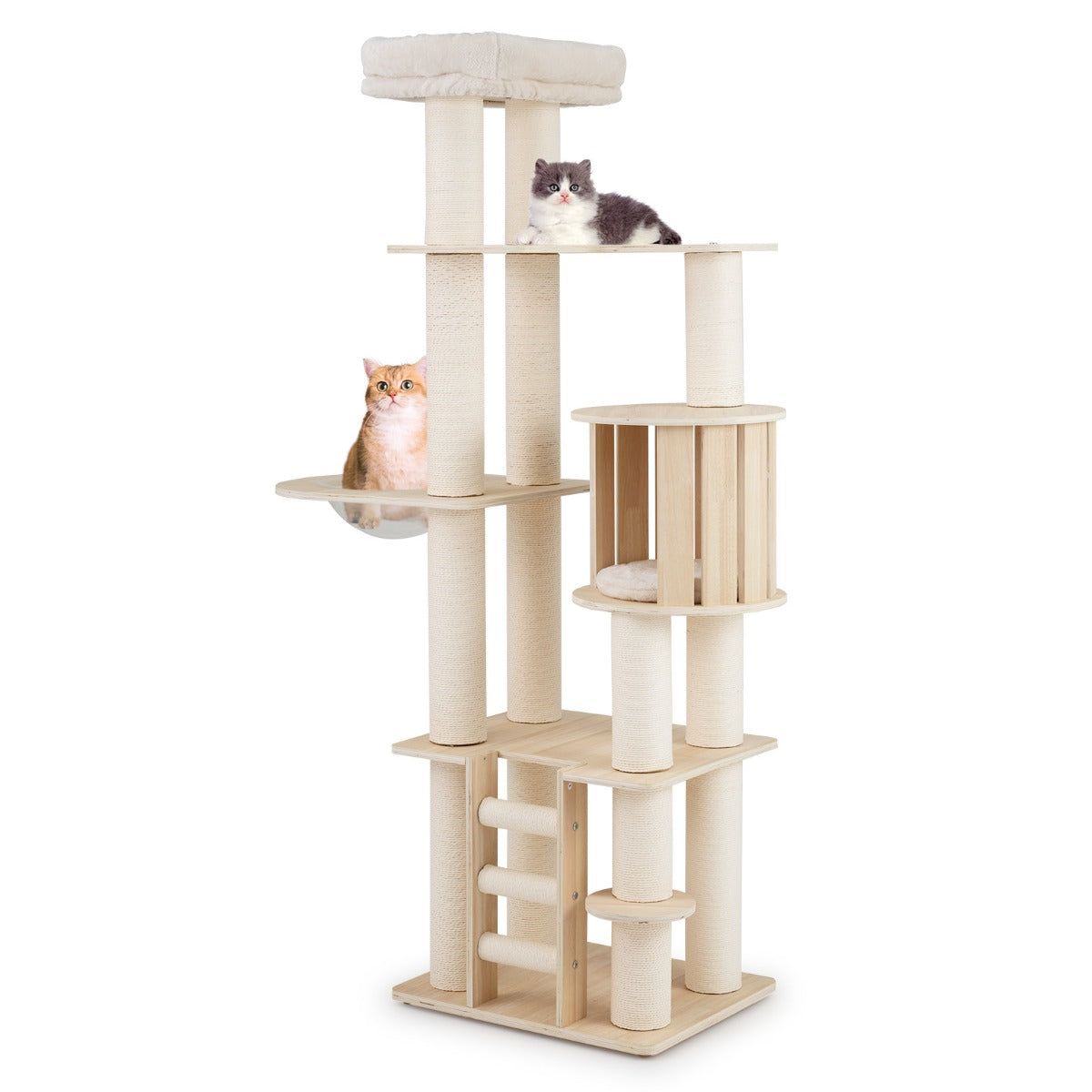 Livsk costway 185 cm hoge houten krabpaal klimboom met wasbare pluche kussens indoor kattenmeubels 1 1