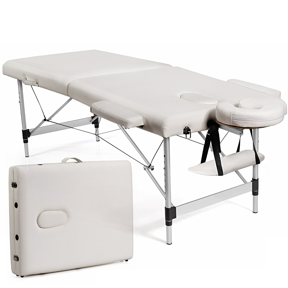 LIVSK Opvouwbare Massagetafel - 8 Verstelposities - Draagbaar en Lichtgewicht - Aluminium Frame - Tot 250 kg - Wit
