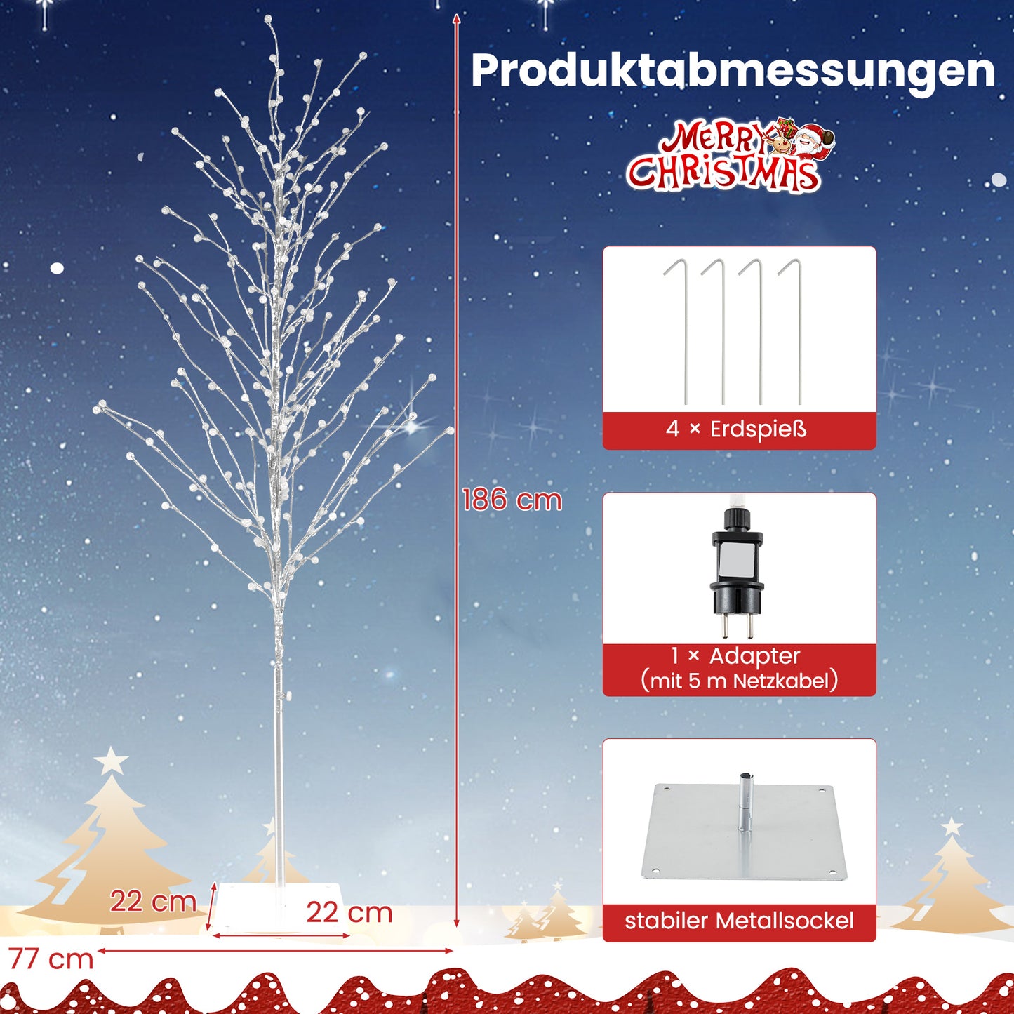 LIVSK Verlichte Berkenboom 155 cm - 168 Warmwitte LED-lampen - Eenvoudige Montage - Binnen en Buiten - Zilver