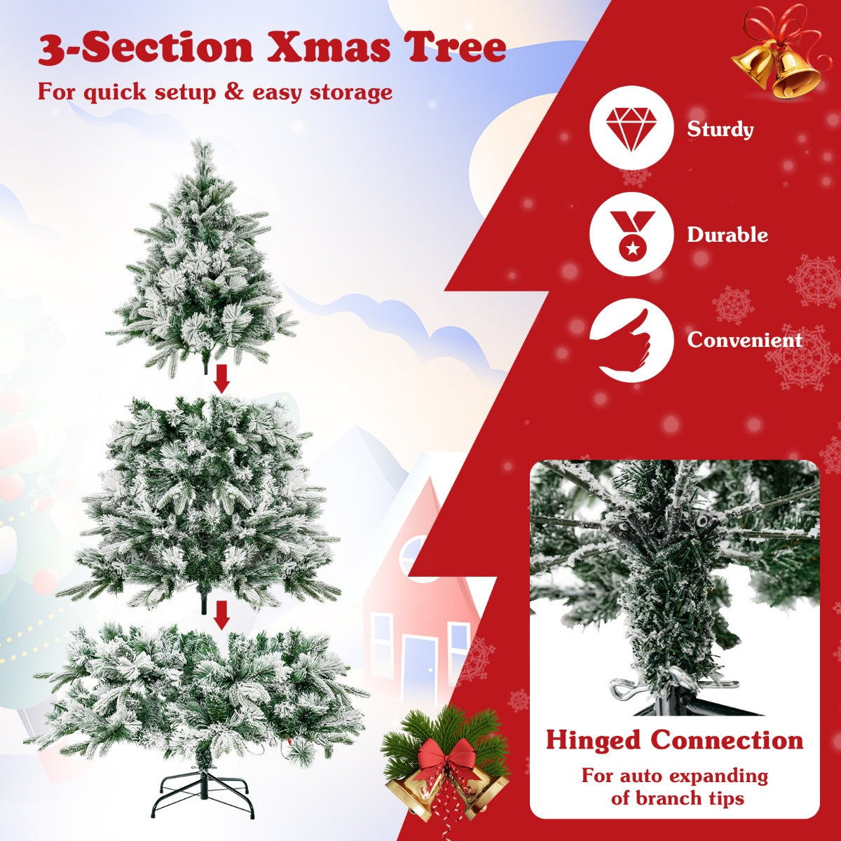 LIVSK Kunstkerstboom - 186 cm - 752 Takpunten - 250 Warmwitte LED-Lampjes - Brandveilig - Wit en Groen