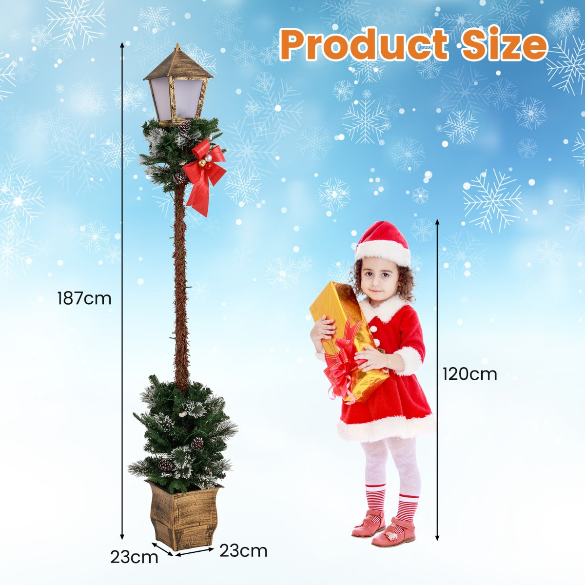 Livsk costway 187cm voorgeinstalleerde straatlantaarn kerstlantaarn met ledverlichting 1 1