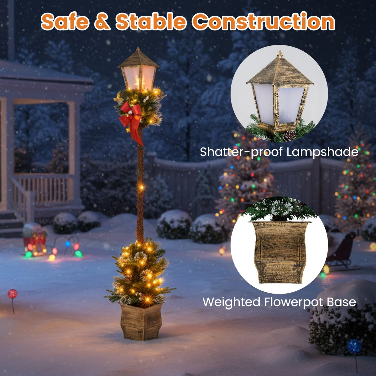 Livsk costway 187cm voorgeinstalleerde straatlantaarn kerstlantaarn met ledverlichting 4