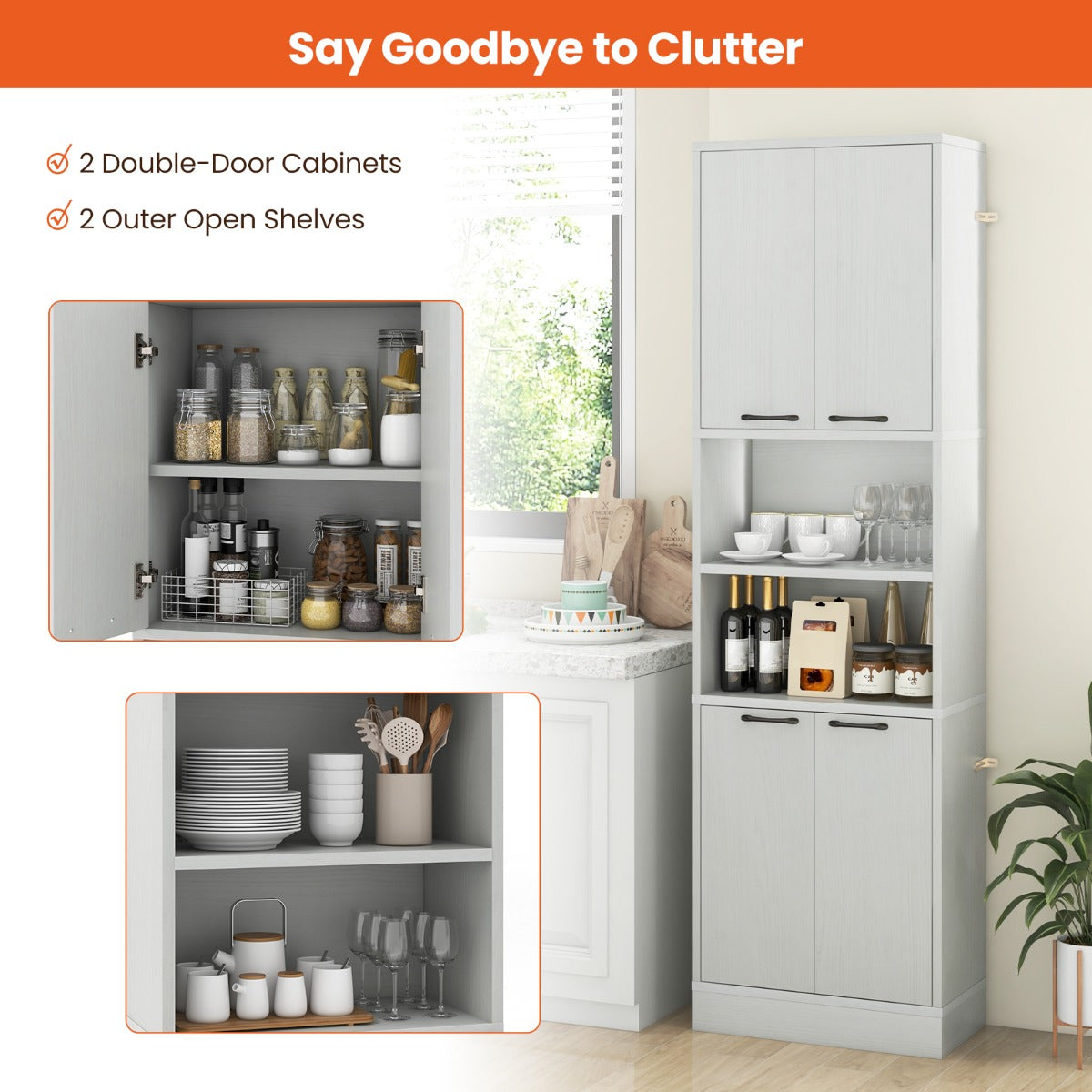 LIVSK Opbergkast met 2 Deurkasten - Stabiele Basis - Multifunctioneel - 56 x 30 x 190 cm - Wit Eiken