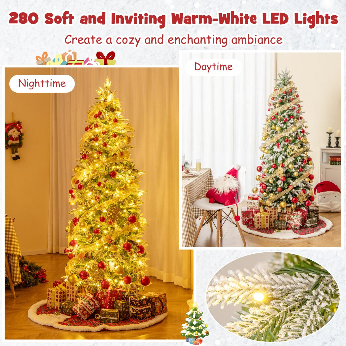LIVSK Voorverlichte Kunstkerstboom - Scharnierend met 280 LED-lampjes - Realistische Dennenappels - 190 cm - Groen + Wit