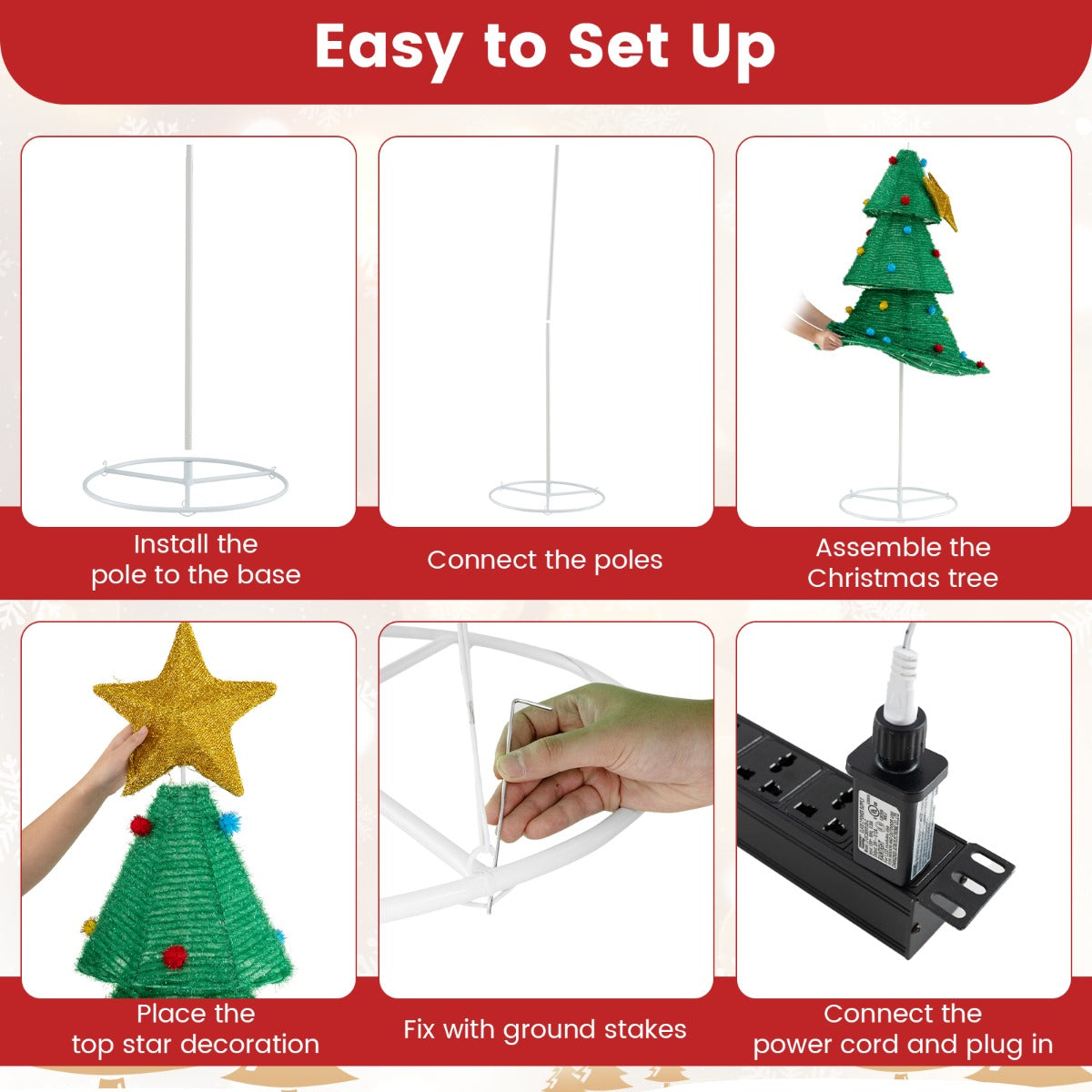 LIVSK Opvouwbare Kerstboom - 200 Warmwitte LED-lampjes - Topster en Bontballen - Weerbestendig - Stabiel - 80 x 80 x 190 cm -