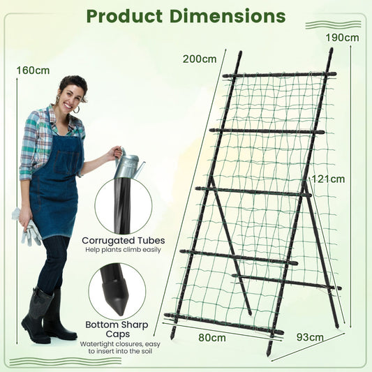 Livsk costway 190 cm tuinrek voor klimplanten komkommer klimhulp verticale plantensteun met net a vormige plantenklimrek voor bloemen fruit 2