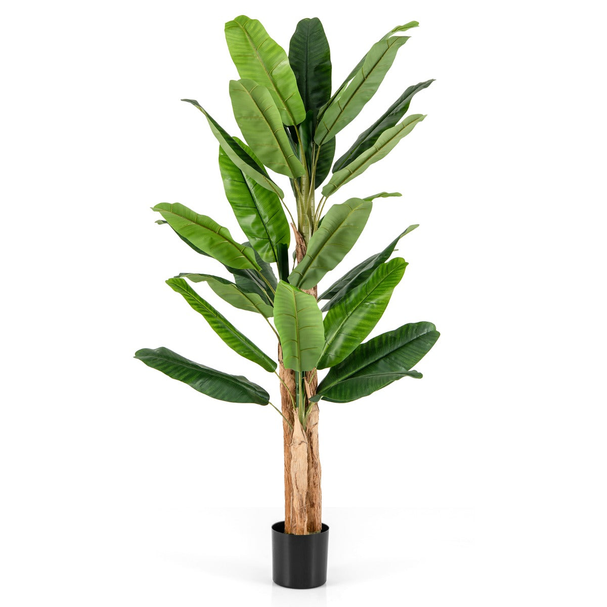 Livsk costway 195 cm hoge kunstmatige bananenboom met 27 grote bladeren drievoudige stengels en natuurlijke schors groene potplant