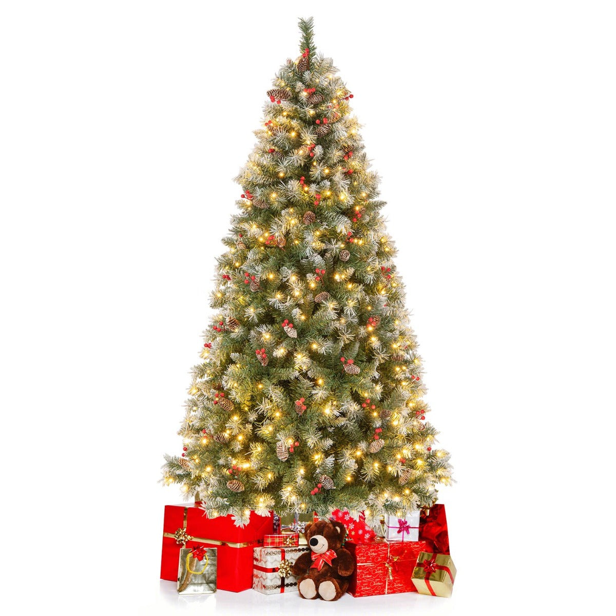 LIVSK Kunstkerstboom 195 cm - 909 Besneeuwde Takken - 420 Warmwitte Ledlampen - 8 Verlichtingsmodi - Geheugenfunctie - Groen & Wit