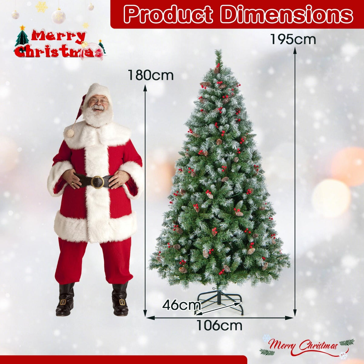 LIVSK Kunstkerstboom 195 cm - 909 Besneeuwde Takken - 420 Warmwitte Ledlampen - 8 Verlichtingsmodi - Geheugenfunctie - Groen & Wit
