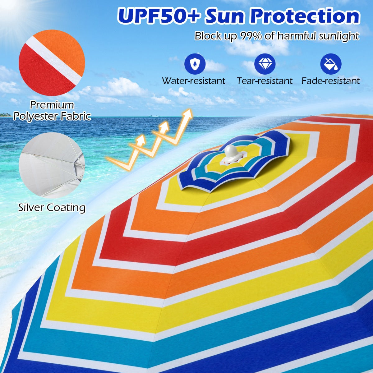 LIVSK Strandparasol - UPF 50+ Bescherming - Kantelmechanisme - Luchtventilatie - Lichtgewicht en Draagbaar - Multicolor