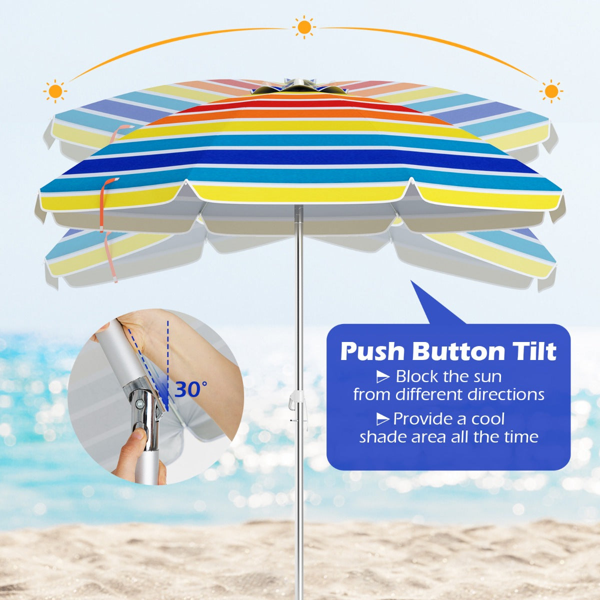 LIVSK Strandparasol - UPF 50+ Bescherming - Kantelmechanisme - Luchtventilatie - Lichtgewicht en Draagbaar - Multicolor