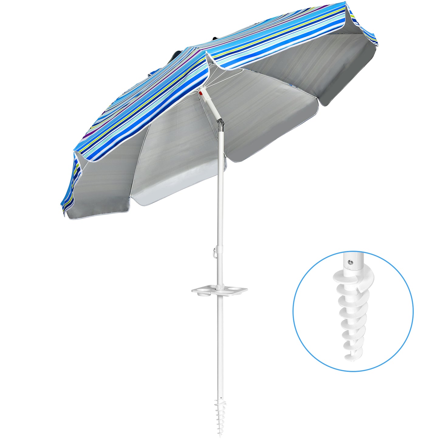 LIVSK Parasol Lichtblauw - UPF50 Zonbescherming - Kantelbaar - Stabiele Structuur - Met Bekerhouder - Ø 2,2 m - Lichtblauw