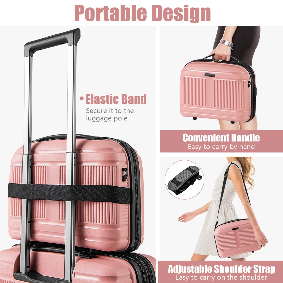 LIVSK 2-delige Bagageset - Handbagagekoffer en Cosmetica Koffer - Ingebouwde USB-aansluiting - TSA-slot - Roze
