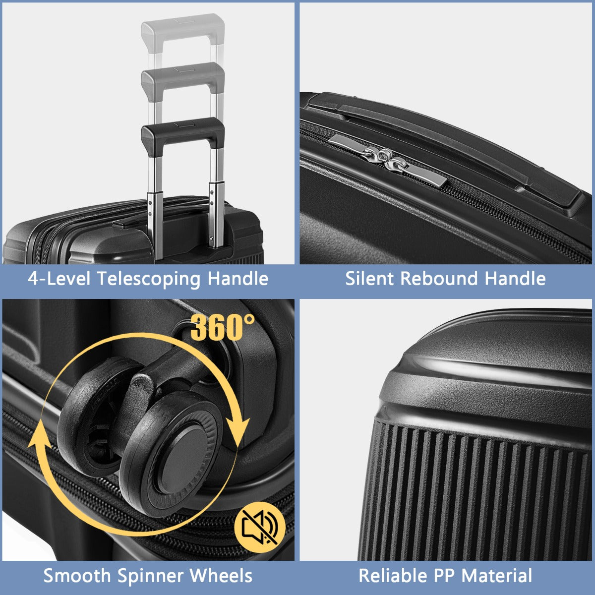 LIVSK 2-delige Bagageset - 14" Cosmetica Koffer & 20" Handbagagekoffer - USB Aansluiting - TSA-slot - Zwart