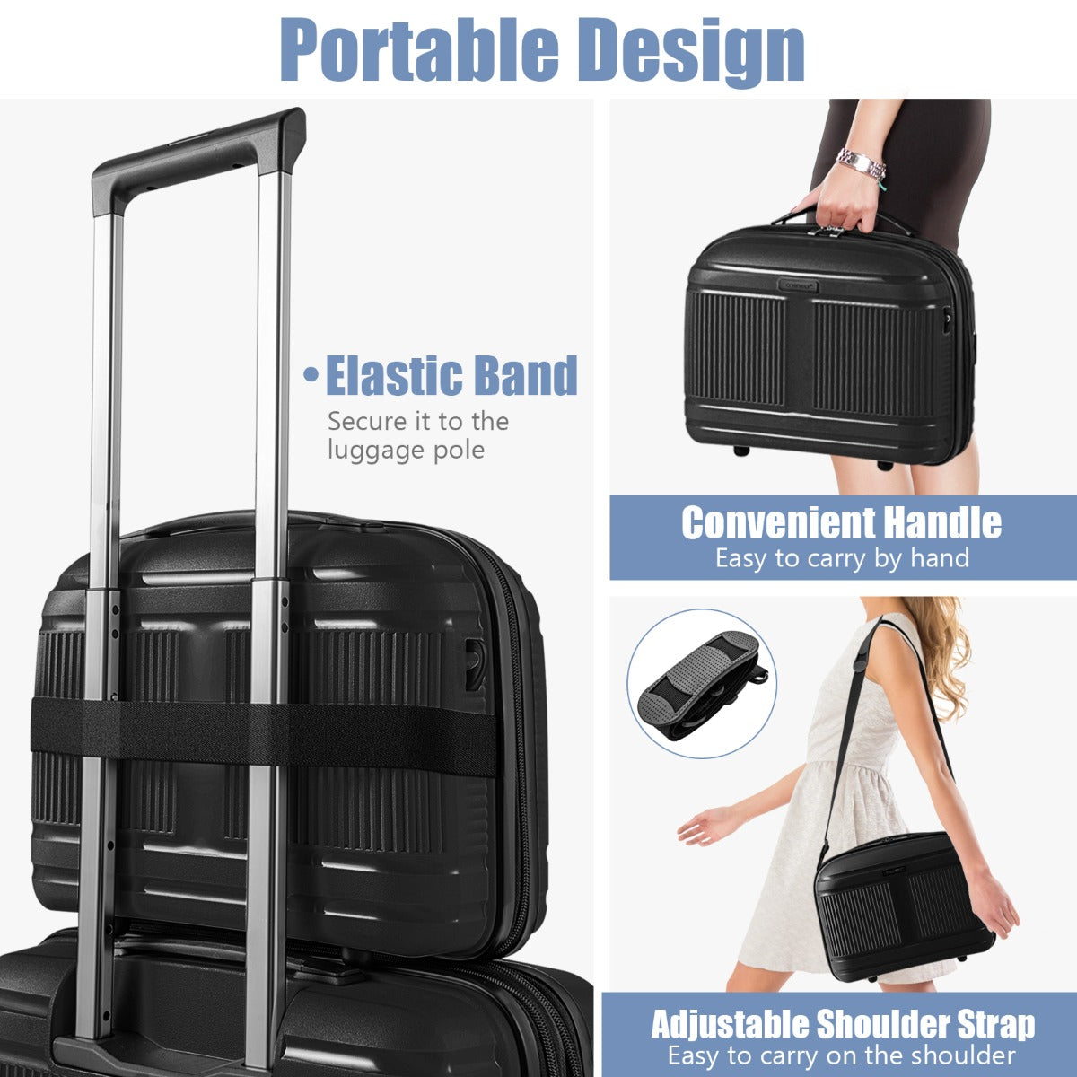 LIVSK 2-delige Bagageset - 14" Cosmetica Koffer & 20" Handbagagekoffer - USB Aansluiting - TSA-slot - Zwart
