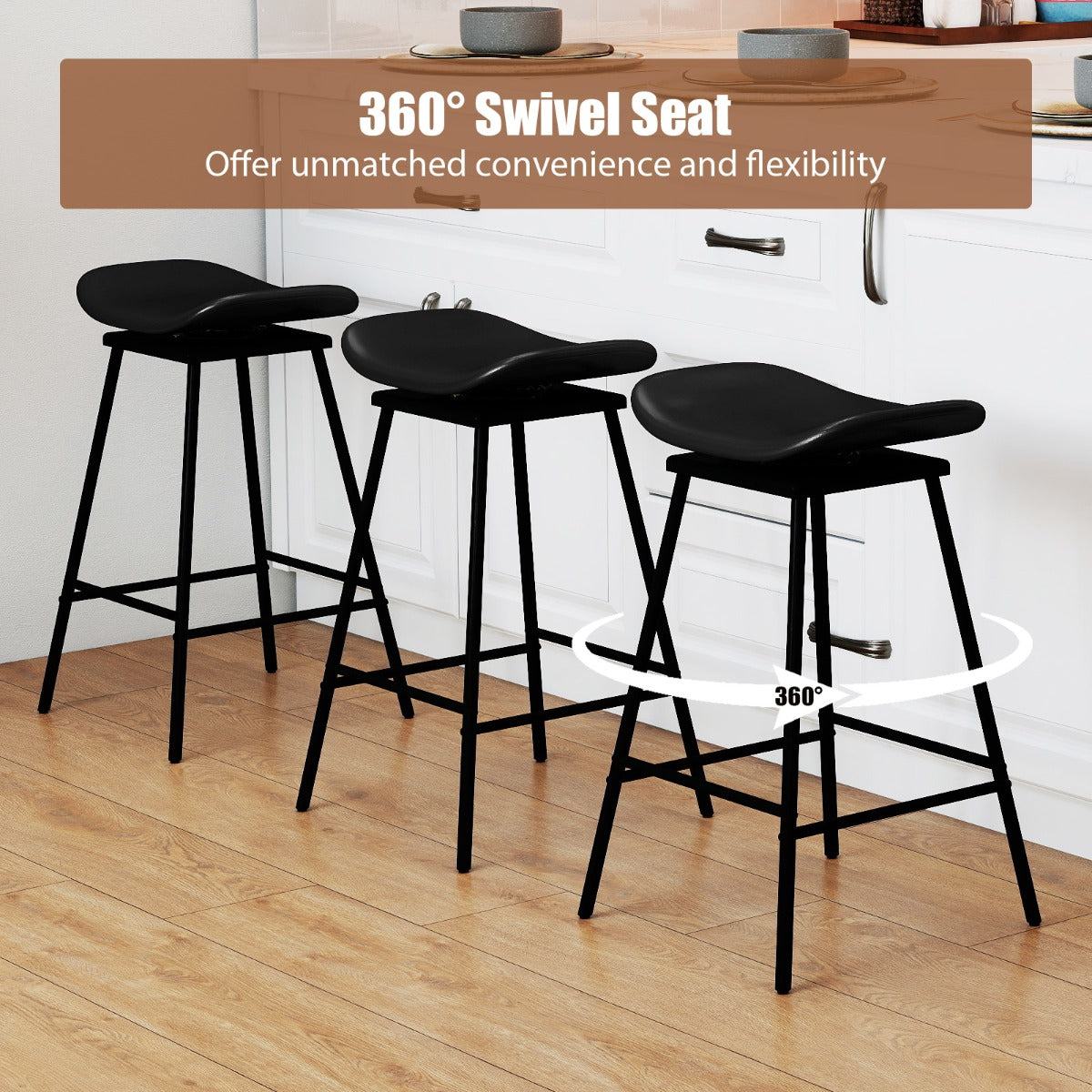 LIVSK Draaibare Barkrukken - Kunstlederen Zitting - Voetensteun - Robuust Metalen Frame - Tot 150 kg - Ideaal voor 101-110 cm -