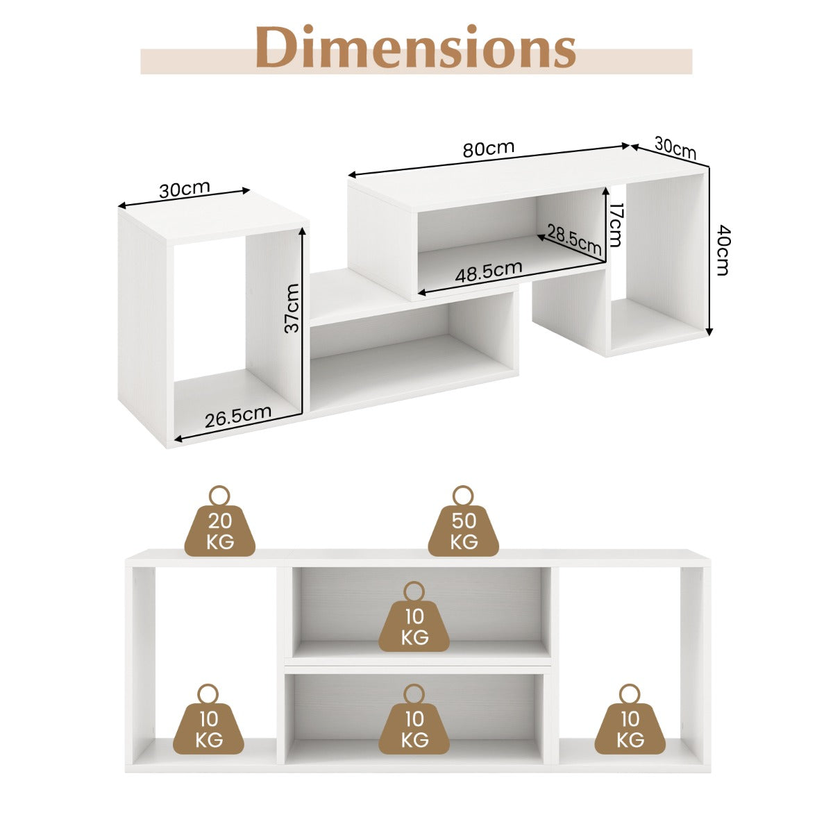 LIVSK Multifunctionele Tv-standaard - Modulair Design met Aanpasbare Planken - Geschikt voor Tv's tot 60 inch - Zwart/Wit