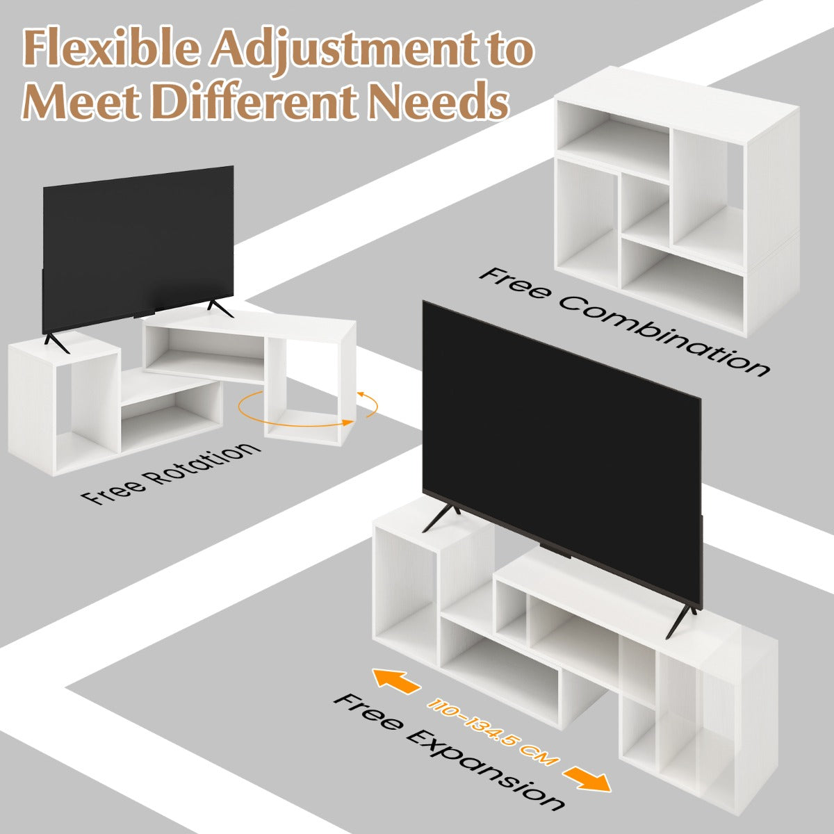LIVSK Multifunctionele Tv-standaard - Modulair Design met Aanpasbare Planken - Geschikt voor Tv's tot 60 inch - Zwart/Wit