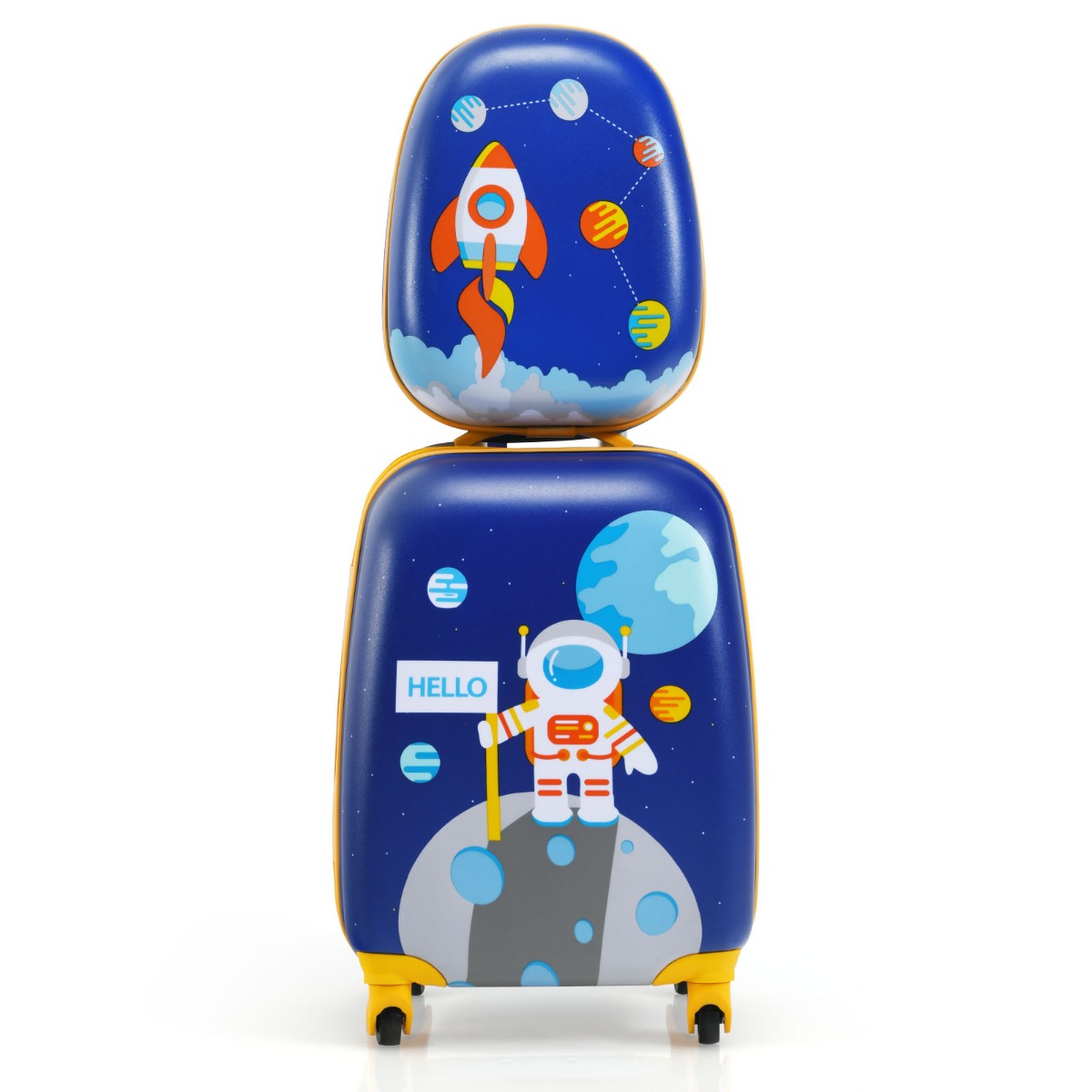 LIVSK Kinderbagageset - 12" Rugzak en 16" Koffer - 4 Rollende Wielen - Verstelbare Handgreep - Waterdicht - Blauw