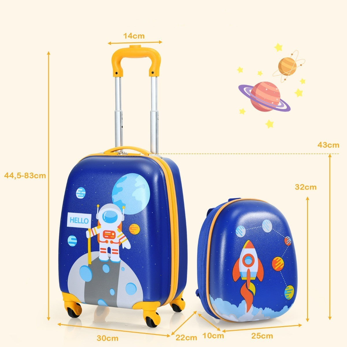 LIVSK Kinderbagageset - 12" Rugzak en 16" Koffer - 4 Rollende Wielen - Verstelbare Handgreep - Waterdicht - Blauw