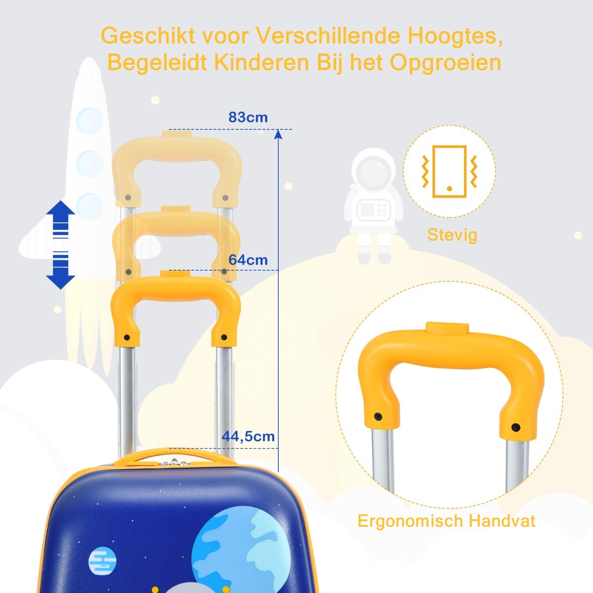 LIVSK Kinderbagageset - 12" Rugzak en 16" Koffer - 4 Rollende Wielen - Verstelbare Handgreep - Waterdicht - Blauw