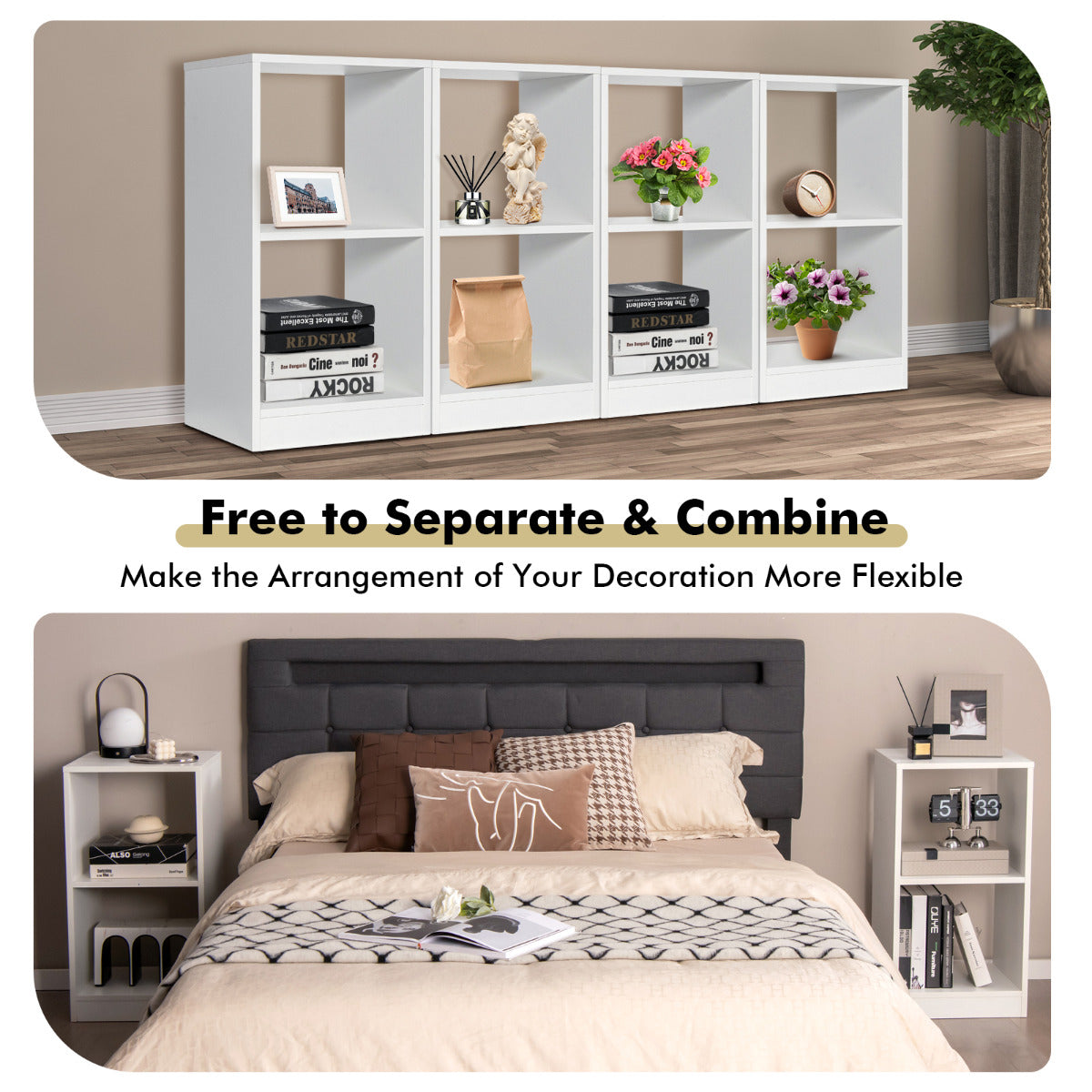 LIVSK 2-delige Boekenkast Set - Multifunctioneel en Elegant - Anti-kantelvoorzieningen - 38 x 33 x 72,5 cm - Wit