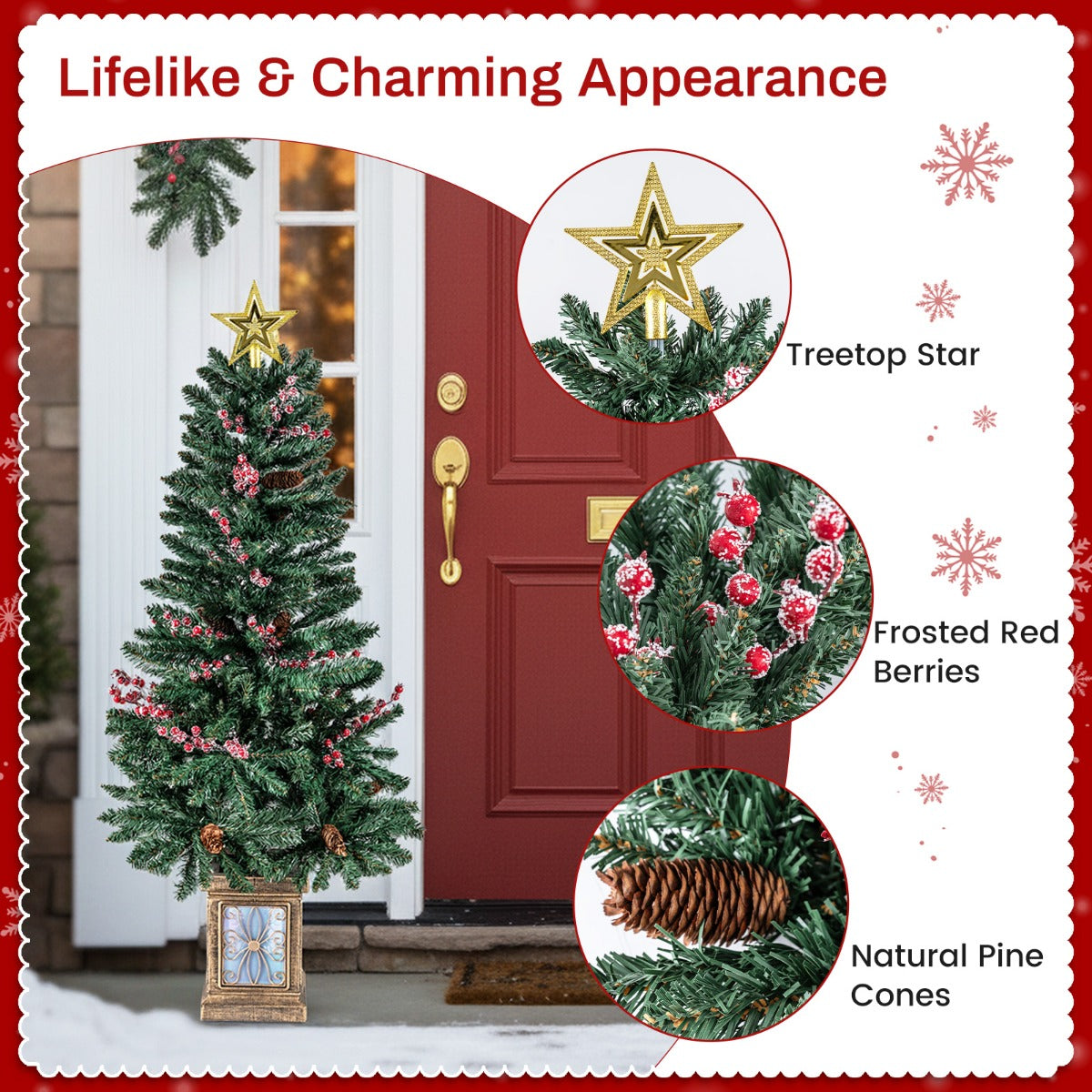 LIVSK 4-delige Kerstboomset - Inclusief Slinger en Krans - Brandveilig PVC - Retro Bloembak - 120 cm - Groen