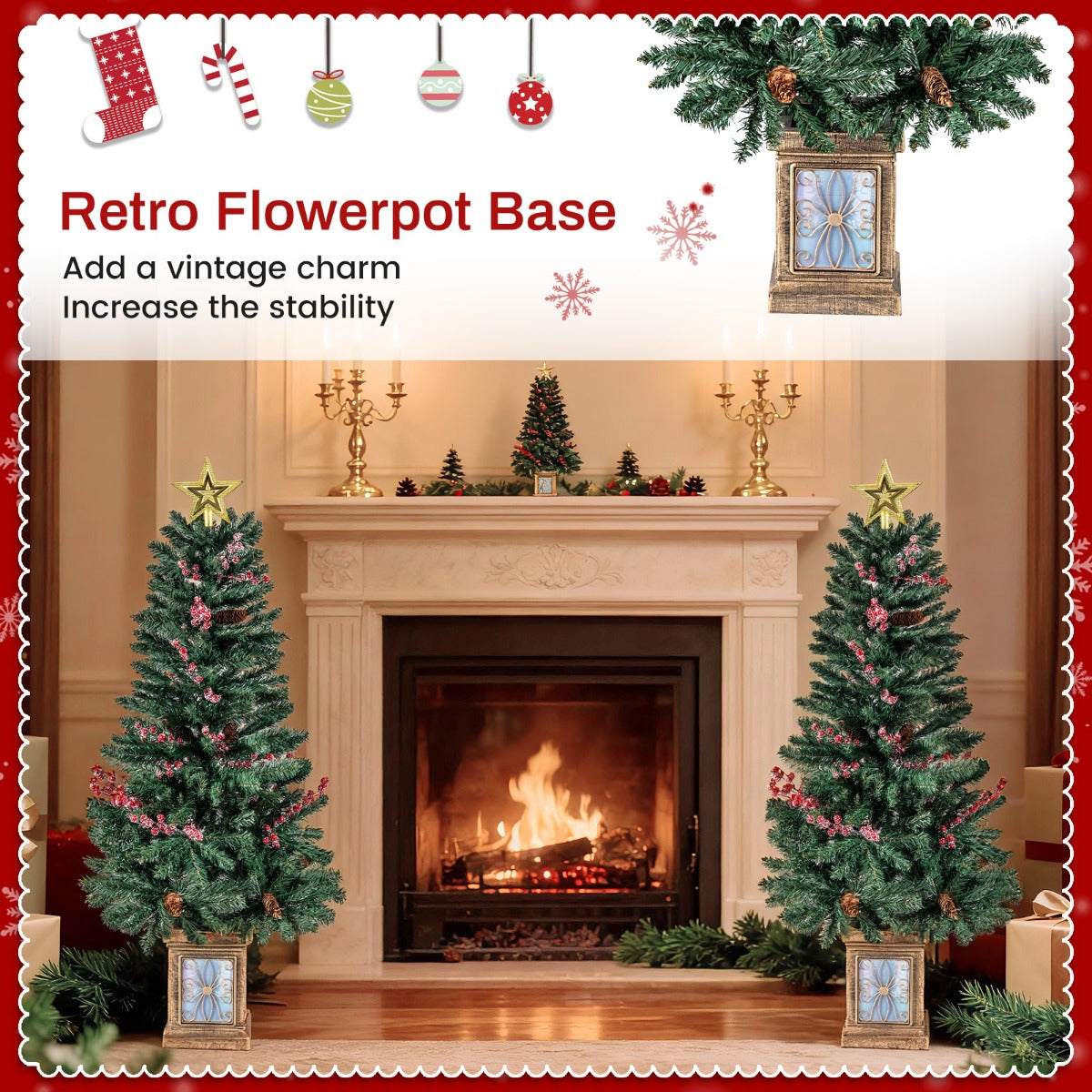 LIVSK 4-delige Kerstboomset - Inclusief Slinger en Krans - Brandveilig PVC - Retro Bloembak - 120 cm - Groen