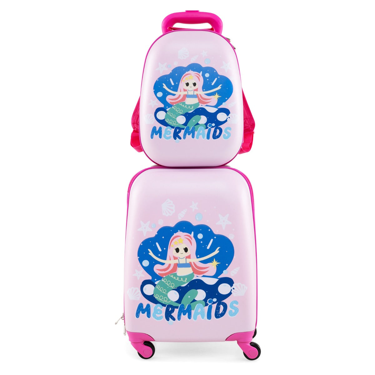 LIVSK Kinderkoffer Set - Handbagage Hardschalekoffer en Rugzak - Waterdicht en Krasbestendig - Georganiseerde Opslag - Roze