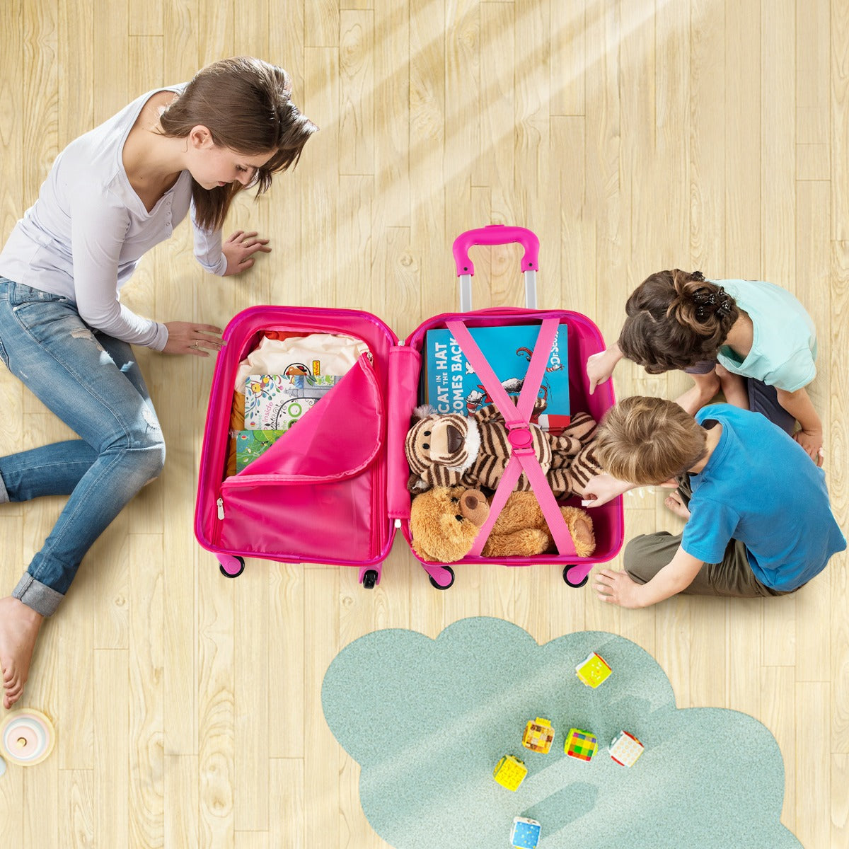 LIVSK Kinderkoffer Set - Handbagage Hardschalekoffer en Rugzak - Waterdicht en Krasbestendig - Georganiseerde Opslag - Roze