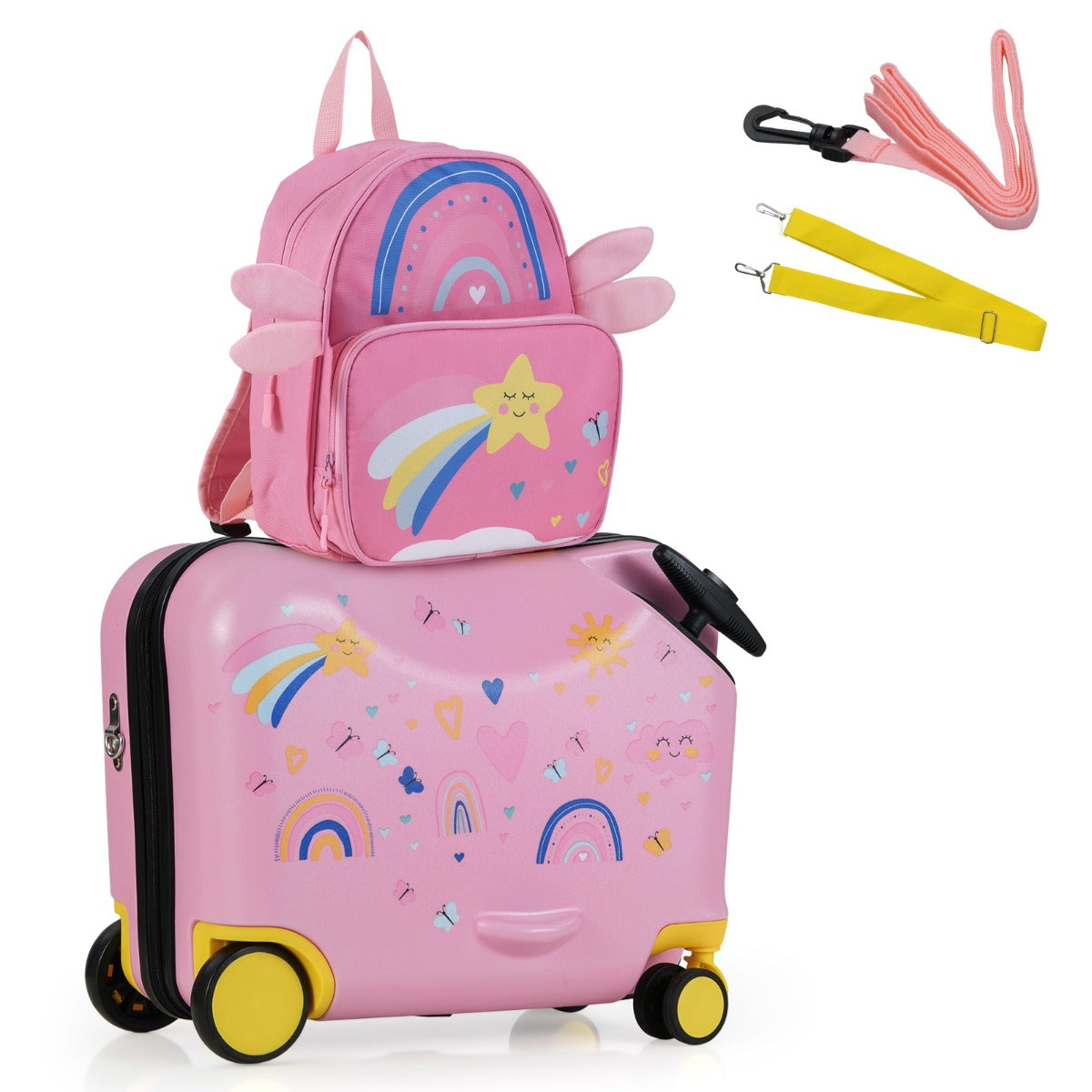 LIVSK Kinderkofferset met Zitkoffer en Rugzak - Multifunctioneel en Ergonomisch - Waterdicht en Duurzaam - Roze