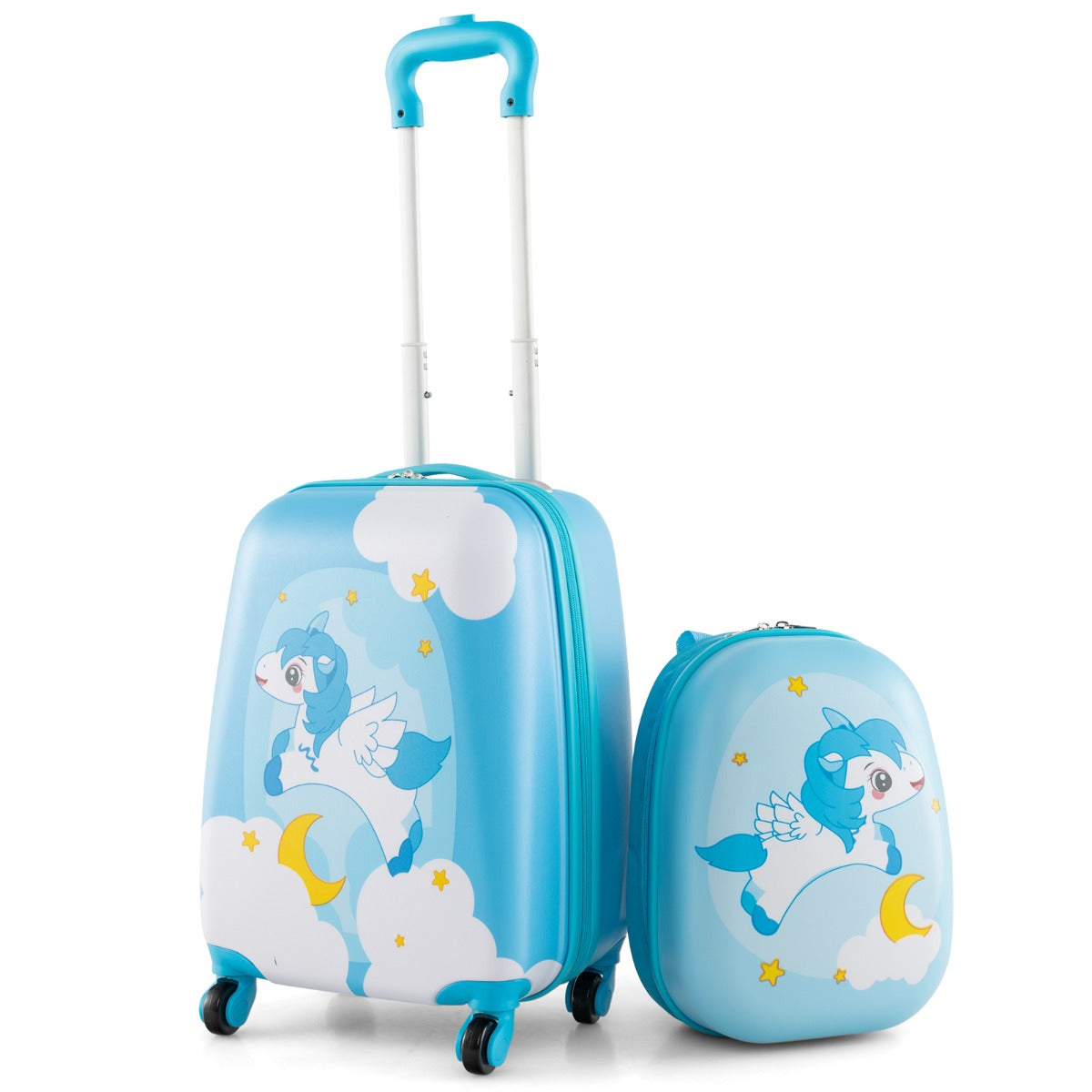 LIVSK Kinderkofferset met Rugzak - Hoogwaardig ABS - Lichtgewicht - 360° Draaibare Wielen - Kindvriendelijke Patronen - Blauw