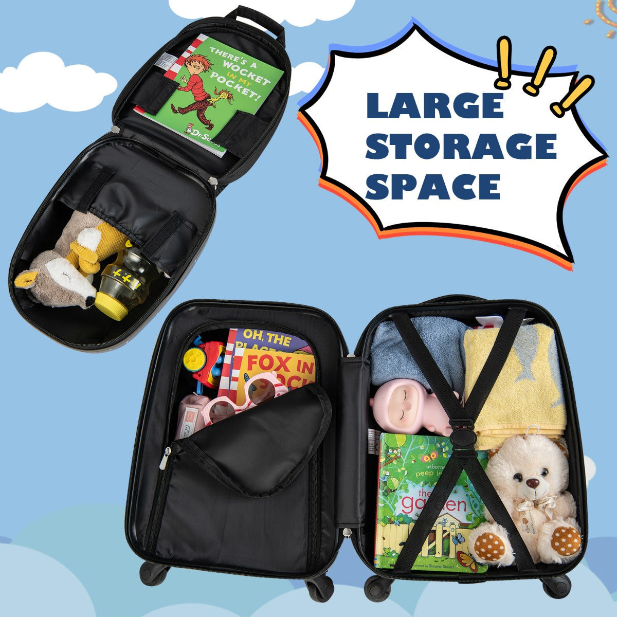 LIVSK Kinderkofferset - Hoogwaardig ABS - 360° Draaibare Wielen - Ruime Opbergruimte - Gemakkelijk schoon te maken - Donkerblauw