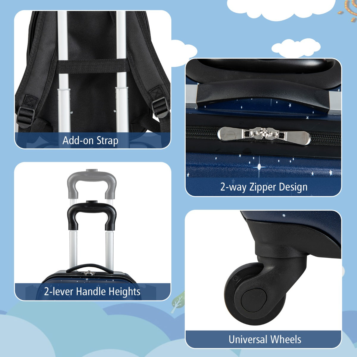 LIVSK Kinderkofferset - Hoogwaardig ABS - 360° Draaibare Wielen - Ruime Opbergruimte - Gemakkelijk schoon te maken - Donkerblauw