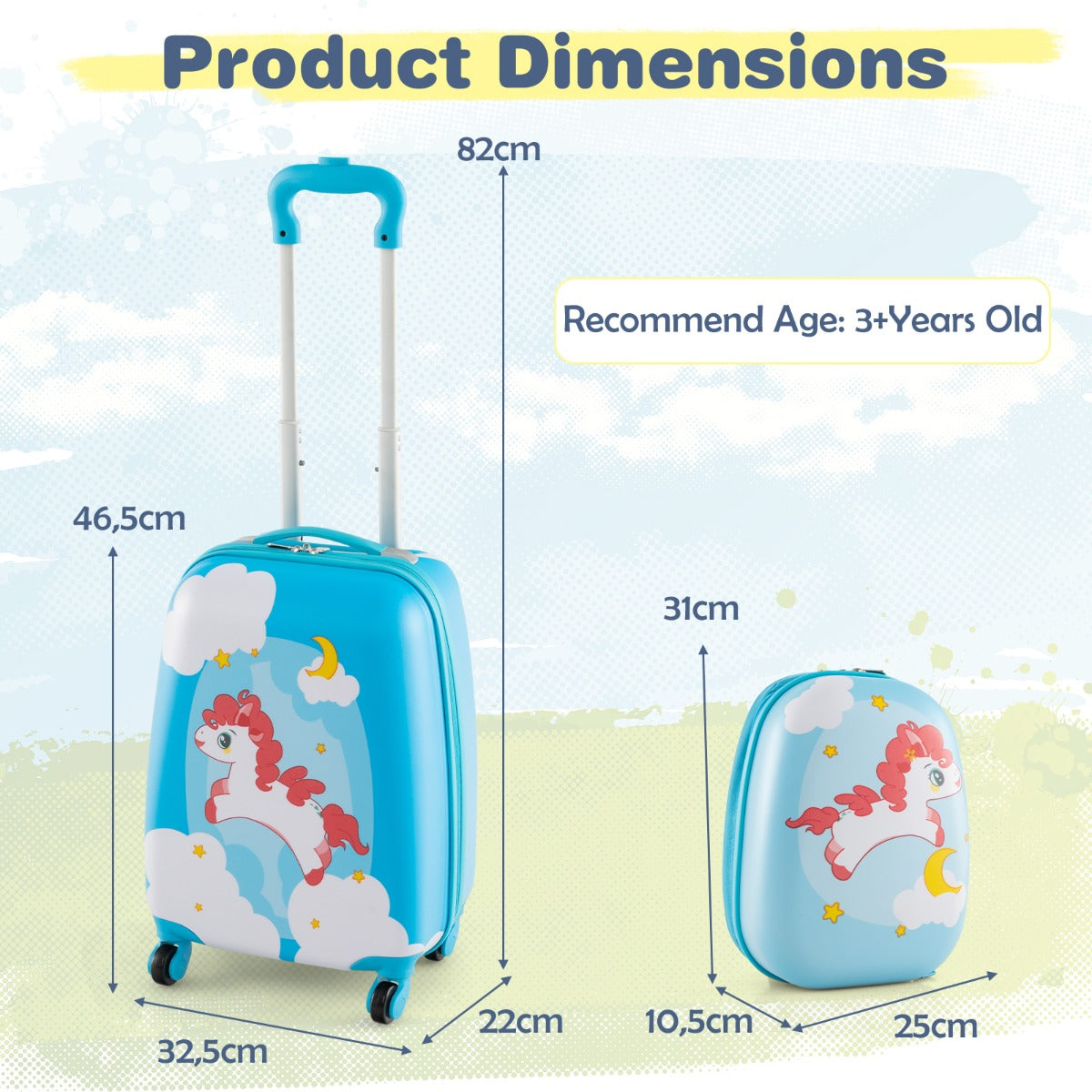 LIVSK Kinderkofferset - Lichtgewicht Kindertrolley en Rugzak - Robuust ABS - 360° Wielen - Waterdicht - Blauw & Oranje