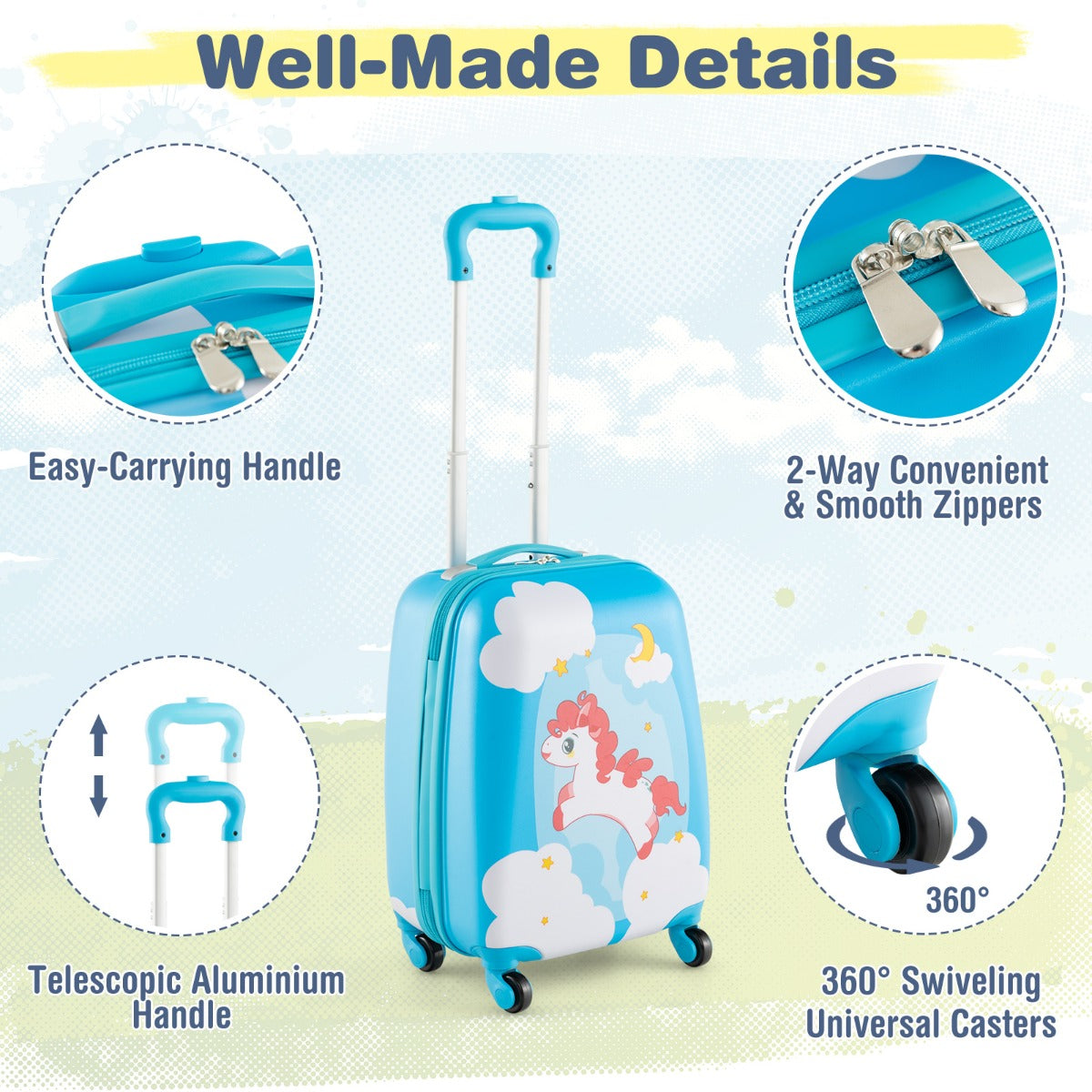 LIVSK Kinderkofferset - Lichtgewicht Kindertrolley en Rugzak - Robuust ABS - 360° Wielen - Waterdicht - Blauw & Oranje