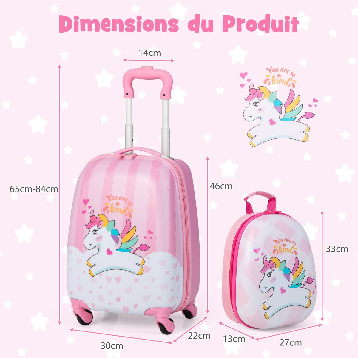 LIVSK Kinder Bagageset - Duurzaam ABS en Polycarbonaat - Grote Opbergruimte - Verstelbaar Handvat - Eenhoornpatroon - Roze